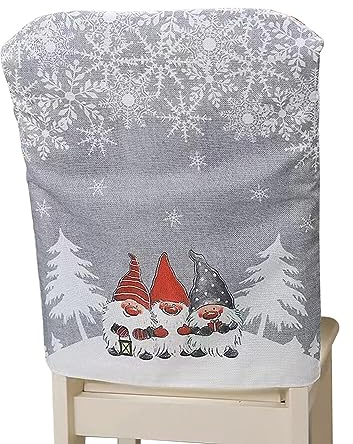 ISAKEN 4 Stück Weihnachten Stuhlhussen Set Weihnachtsmann GNOME Wichtel Muster Zurück Abdeckungen Weihnachtsstuhlbezug für Weihnachten Urlaub Esszimmer Hotel Dekoration