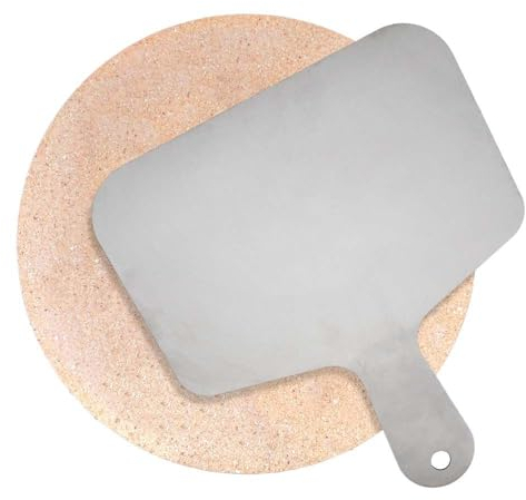 Feuerfest 123 - Pizzastein inkl. Deluxe Edelstahl Pizzaschieber, Pizzaplatte aus Schamotte für Backofen & Gasgrill, Lebensmittelecht für einen unverwechselbaren knusprigen Pizzaboden (Ø 29x3 cm)