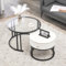 LILIIN Couchtisch Set Rund, Satztische 2er Set Modern Beistelltisch Nesting Metallgestell, Glas, Marmor-Schieferplatte und Massivholzschubladen, Sofatische Kaffeetische Set mit Schublade(Weiß)