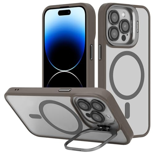 Cadorabo Hülle kompatibel mit Apple iPhone 14 PRO MAX in GRAU [Kompatibel mit MagSafe] Hybrid Matt Design Standfunktion Magnetisch Stoßfest Anti Rutsch Slim Kratzfest Schutz Case in Grau