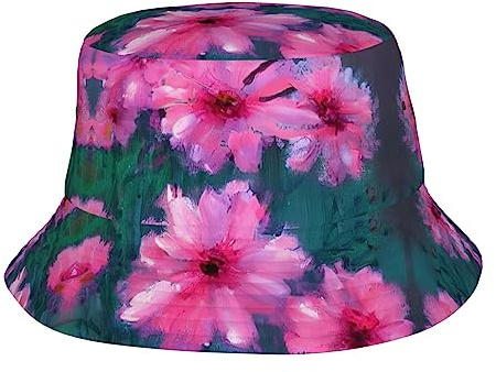 Chapeau cloche pliable à large bord pour homme et femme - Motif cave à vin rouge, Fleurs roses, taille unique
