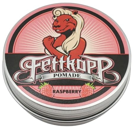 FETTKOPP POMADE - HIMBEERE/Raspberry - fruchtig/süß - mittlerer Halt (medium hold) - 51g Haarwachs & Haargel Alternative Barbershop Hairstyling Frauenpomade ölbasiert Made in Germany süß