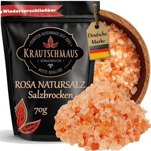 Krautschmaus rosa Natursalz grob 70g, bekannt als Himalaya Salz, Kristallsalz aus Salt Range Pakistan, grobes Steinsalz, pinkes Speisesalz ohne Zusatzstoffe
