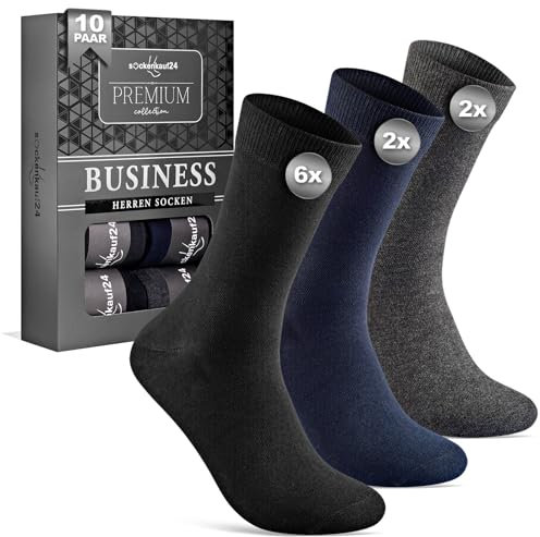 10 Paar Socken Herren 39-42 Baumwolle Business Socken Atmungsaktive Herrensocken, Anzugsocken 15800 (6x schwarz, 2x grau, 2x navyblau)