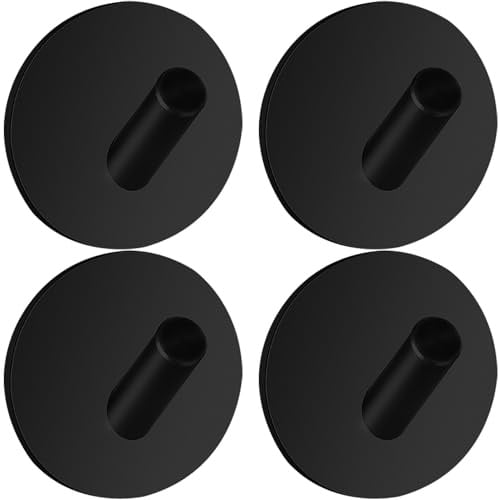 Drenky Klebehaken Extra Stark Schwarz Matt, Handtuchhaken Ohne Bohren Mit Klebepads Badezimmer Edelstahl Haken Runde Wasserdicht Wandhaken Selbstklebend Multifunktional, 4 Stück