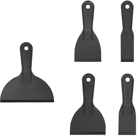 5 Pcs Putty Knife Plastic Paint Scraper Kit Black Paint Scrapers Tool for Spackling, Patching, Decals, Wallpaper, Wall and Painting