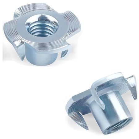 FOMGIIN Dadi a T M5 X 8 mm, 10 Pezzi Acciaio Zincato T Dado, Filettato Dadi a Griffe Dadi con 4 Griffe Legno Inserti per il Fissaggio di Parti di Mobili Dado con Griffe Manicotti da