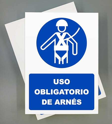Cartel Uso Obligatorio de Arnes 18x25 cm Pack 2ud Señal de Seguridad Industrial y EPI (Uso de Arnés)