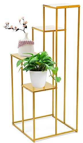 SanBouSi 4-Tier Pflanzenregal Metall Blumenregal, 100cm Mehrstöckig Blumenständer Pflanzenständer Blumenbank Blumentreppe Pflanzentreppe Standregal für Garten Patio Balkon Deko Wohnzimmer Büro, Gold