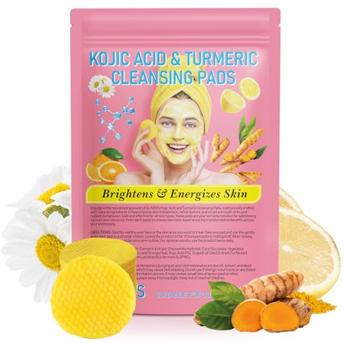 Turmeric Kojic Acid Pads, 40 Pcs Turmeric Kojic Acid Cleansing Pads, Helps Balance Skin Oil And Water, Unclog pores, for Dark Spots Dull Skin, For Face and Body