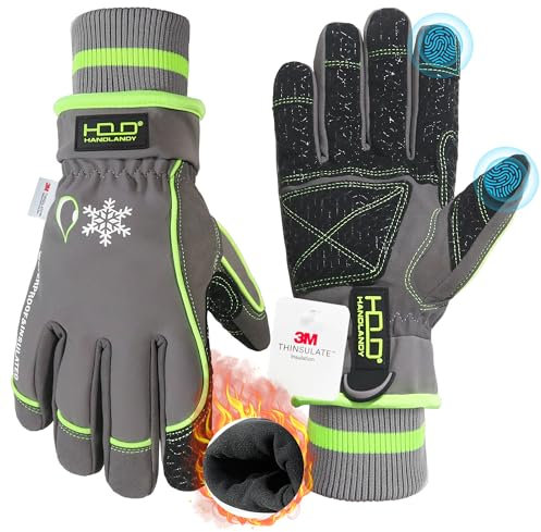 HANDLANDY Wasserdichte isolierte Arbeitshandschuhe, Thermo-Winterhandschuhe für Herren und Damen, Touchscreen, warme Ski-, Snowboard-Handschuhe für kaltes Wetter, grün, XL