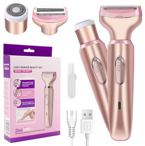 Afeitadora eléctrica para mujeres, afeitadora eléctrica para mujer, 2 en 1, afeitadora en húmedo y seco, afeitadora eléctrica impermeable para el área del bikini, axilas, piernas, brazos y cara