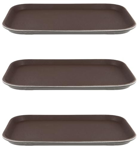 NAMYEUT 3 vassoi rettangolari in plastica, antiscivolo, 40 x 30 cm, in plastica, antiscivolo, per cameriere, rettangolare, antiscivolo, colore marrone, per cucina, caffè, panetteria, ristorante