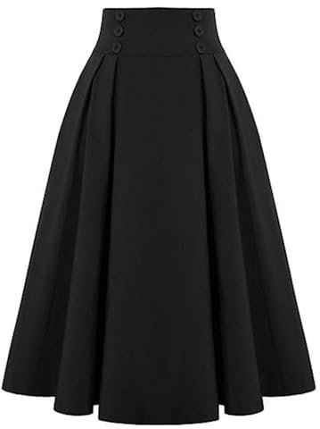 Onsoyours Jupes Femme Élégant Taille Élastique Trompette A-Ligne Midi Jupe Plissée Carreaux Skirt A Noir XXL