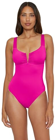 Becca Women's Standard Color Code V-Wire One Piece Swimsuit, Adjustable, Bathing Suits, Azalea, Medium