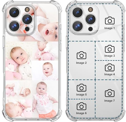 Custom Phone Case for iPhone 16 15 14 13 12 11 Pro Max Plus XR X 8 7 6 5 Design Your Own Personalized Picture Photo Logo Text Name Case With Camera Protection Military-Shockproof Transparent (7 Photo)
