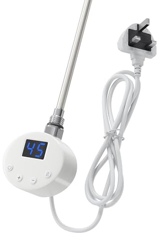 ZANOFIRA Electric Heating Element with Plug, Thermostat Timer LCD Display for Towel Rails and Radiators White 1000W