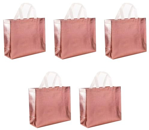Mcoser Glitzer-Geschenktüten, wasserdicht, Vlies, wiederverwendbare Einkaufstaschen, rose gold, 袋32x12x28cm
