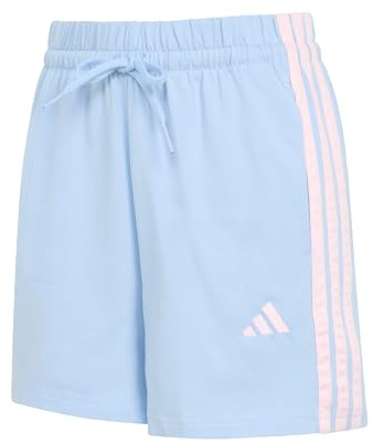 adidas Women's Essentials 3-Stripes Cotton Shorts, Glow Blue/Clear pink, XL