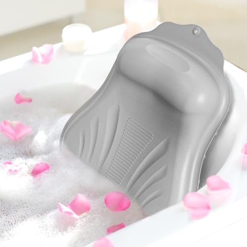 TABKSOLA Oreiller de Baignoire en Silicone, Résistant à la Moisissure, sans Odeur, Facile à Entretenir, Coussin Bain de Luxe Doux et Confortable, Compatible avec Toutes Les Baignoires (Gris Clair)