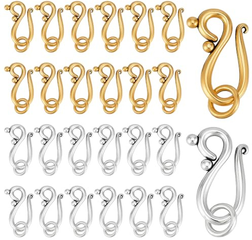 PH PandaHall 100 Sets 2 Colors S Hook Ring Clasps Tibetan S Hook Eye Clasp Metal Toggle Clasps Jewellery Connectors for Jewellery Making Necklace Bracelet DIY Crafts, Antique Golden/Silver