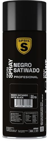 SPSIL Pintura Spray Negro Satinado 400ml - Spray para uso Profesional y Doméstico en múltiples superficies - Alta Adherencia y Cobertura - Secado Rápido