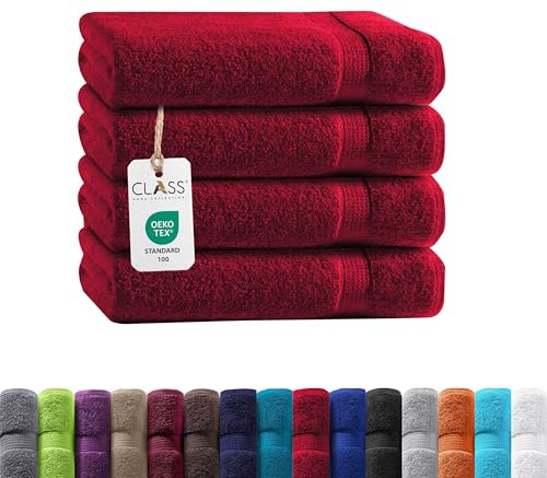 Class Home Collection Frottee Badetücher 100x150 cm – 4er Set Badetuch – Besonders weiche & saugfähige Badetücher aus 100% Baumwolle mit Aufhänger – Rot