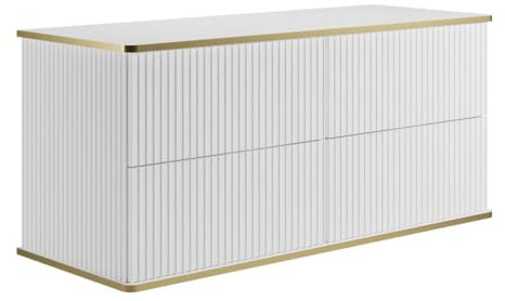 Vente-unique-Mueble Flotante de Lavabo con Rayas Doradas - Blanco - 120 cm - KELIZA