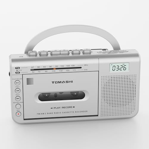 TOMASHI Cassette Player Recorder with AM/FM Radio – Tape to SD & SD to Tape Recording, LCD Display, Built-in Mic, Voice Recorder, Earphone & Mic Jack – Portable Audio Device, Walkman-Style