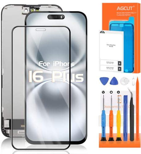 AGCUT LCD Display für iPhone 16 Plus LCD Bildschirmersatz für iPhone 16+ A3290 A3082 A3289 A3291 6,7 Zoll Bildschirm 3D Touch Screen Digitizer Assembly Reparatur Set, Schwarz Incell