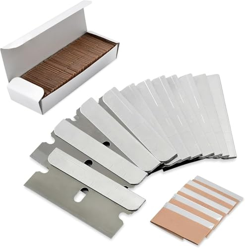 100 Pack Double-Edged Scraper Replacement– Stainless Steel for Removing Stickers, Decals, Glue, Paint & Adhesive from Glass, Windows, Tiles, Car