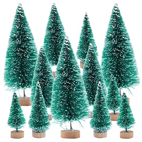 12 Stück Mini Weihnachtsbaum Künstlich Kiefernbaum 4.5/6.5/8.5/12.5cm Tannenbaum Miniatur Weihnachts Baum mit Holzsockel Tanne Künstlicher für Weihnachten Party Weihnachtsdeko Tischdeko Schaufenster