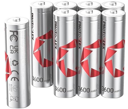 PHOTOOLEX 1.5V Wiederaufladbare AA Lithium Akkus (8 Stück), 3600mWh Lithium Ionen Hochkapazitäts-wiederaufladbar aa akku 1600 + Zyklen Langlebige Wiederaufladbare Doppel A Batterie (Kein Ladegerät