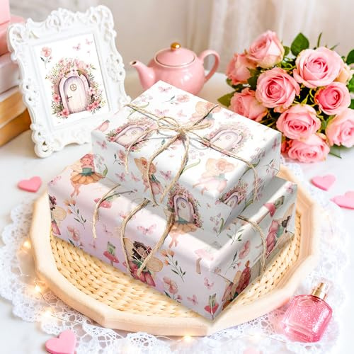 Blatt Feen Geschenkpapier Schmetterlingsparty Geschenkverpackung Flach | 12 Blatt Feen Geschenkpapier Schmetterlingsparty Geschenkverpackung Flach gefaltetes Kunstpapier mit Pilzmotiv für Geburtstag