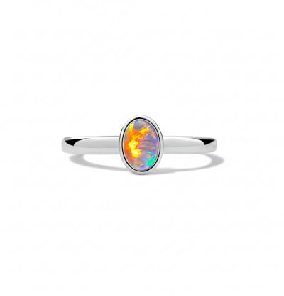 Liberty Angels Damen Opal Ring Australischer Opal 925 Silber | Australischer Opal, 925 Sterling Silber, 18K Weißgoldbeschichtung, Verstellbare Kettenlänge