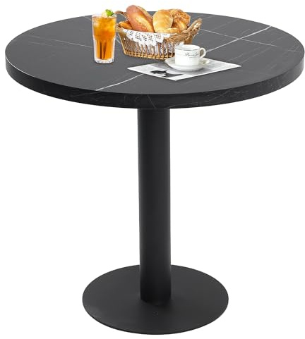 Mingone Esstisch Runder für 2-4 Personen, Ø80 cm Schwarz | Küchentisch in Schwarz mit Marmoroptik - Tischplatte aus MDF & Metallgestell - Für Küche, Esszimmer, Balkon, Wohnzimmer