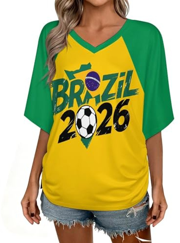 T Shirt Personnalisé Femme Fan Foot pour Coupe du Monde T Shirt Oversize Col V Camiseta Imprimé Drapeau National Maillot à Manches Courtes Coupe du Monde 2026 DérivéS VêTements