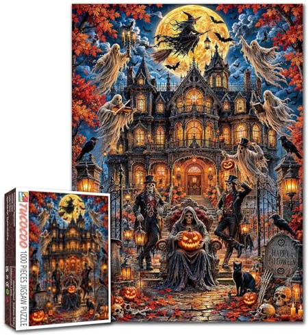 Halloween Jigsaw Puzzles 1000 Pieces for Adults, Families(skeleton gentlemen,ghosts,glowing jack-o'-lanterns) Pieces Fit Together Perfectly 19.7''x27.6''inch Frameable festival Puzzle Art