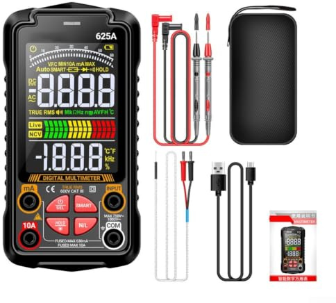 Rechargeable Smart Digital Multimeter 625A High 1000V DC Color Display NCV Detection Anti-Burn Design for Electrical Testing