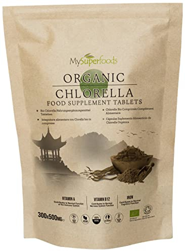 Chlorella Tablets | Organic | 5000mg per Serving | 300 Tablets | Cracked Cell Wall | Energy & Natural Detox | High in Vitamin A & B12 | Source of Iron | MySuperfoods