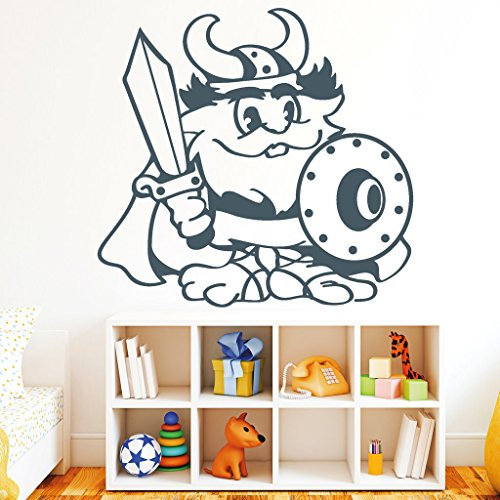 Wandtattoo-Loft Wandaufkleber „Wikinger“ - Wandtattoo / 54 Farben / 4 Größen/lustiger Wandsticker für das Kinderzimmer/dunkelrot / 55 (Höhe) x 58 (Breite) cm