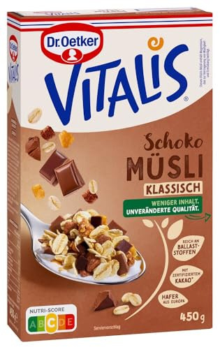 Dr. Oetker Vitalis Schoko Müsli klassisch: Frühstücksmüsli mit Vollmilch- und Zartbitter-Schokolade, 1er Packung, 600g