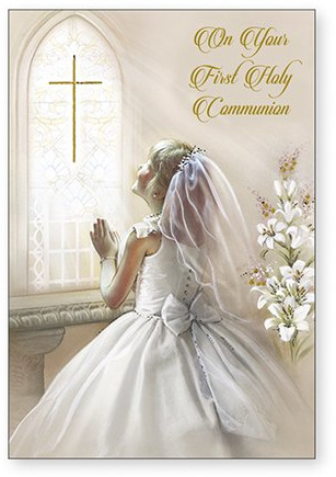 Communion 'Pretty Girls On Your First Holy Card Gold Embossed GIRL