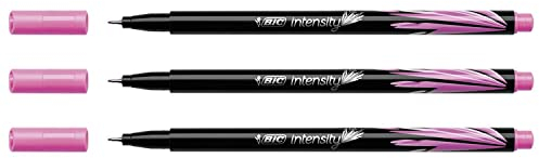BIC Lot de 3 Stylos Feutre Fineliner Intensity Pte Baguée métal Fine 0,4mm Rose