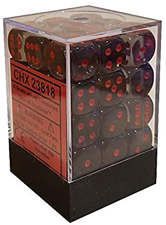 Chessex Translucent 12mm d6 with pips Dice Blocks (36 Dice) - Smoke w/red