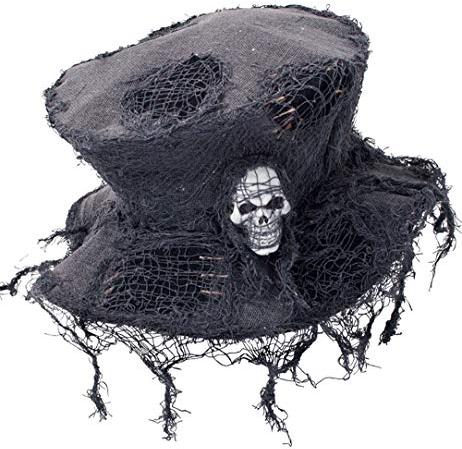 KarnevalsTeufel Zombie-Hut in grau mit Totenkopf für Erwachsene gruseliges Halloween Accessoire
