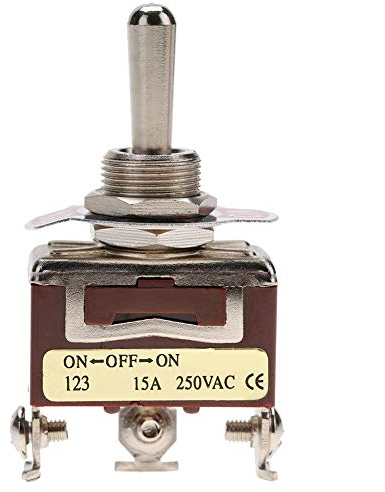 SPDT Kippschalter, 3 Positionen, 3-polig, 250 V AC, 15 A, ON-OFF-ON, Momentary Toggle Switch 12 mm Mount