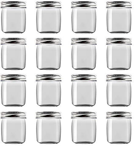novelinks 8 Ounce Clear Plastic Jars Containers With Screw On Lids - Refillable Round Empty Plastic Slime Storage Containers for Kitchen & Household Storage - BPA Free (16 Pack)