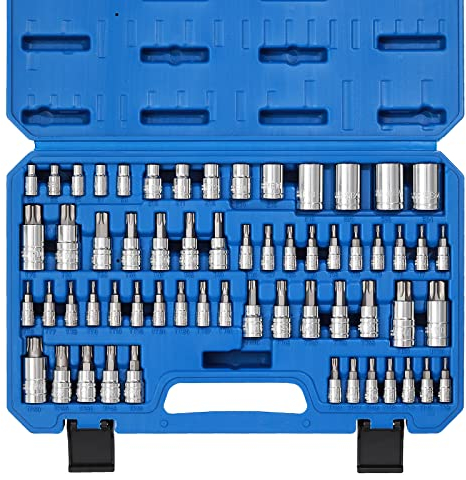 CASOMAN Juego de 60 piezas Master Torx Bitholder y Portapuntas Torx externas, acero S2 y Cr-V, E4-E24, T6-T70, TT6-TT70, TP8-TP60