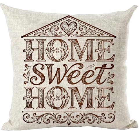 Ramirar Dekorativer Kissenbezug mit braunem Zitat Home Sweet Home mit Blumenmotiv, für Wohnzimmer, Bett, Sofa, Auto, Baumwollleinen, quadratisch, 45,7 x 45,7 cm